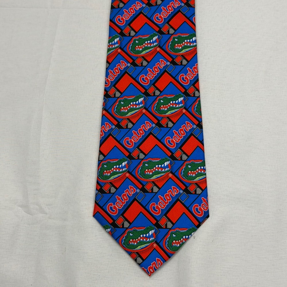 Larson Florida Gators Tie 58" x 3.75" Blue Orange Silk Block Pattern Mascot NWT